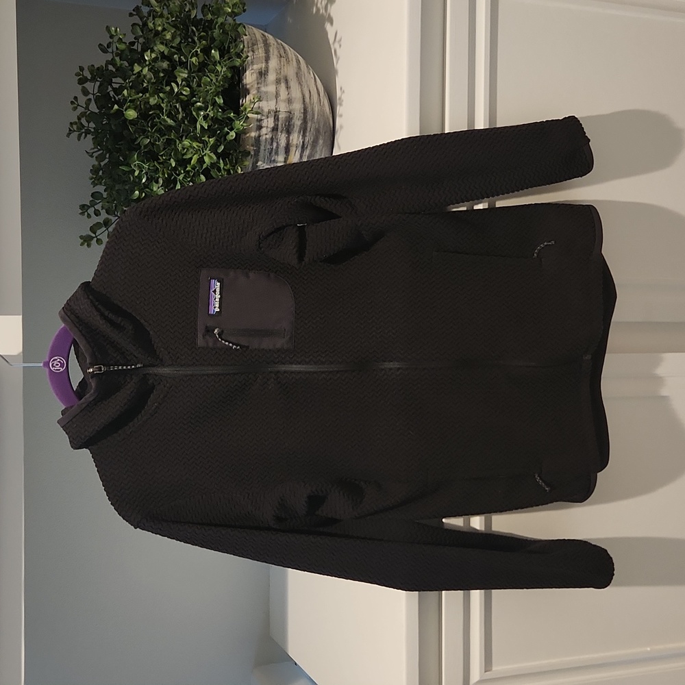 Patagonia fleece zip hooded jacket, black, medium